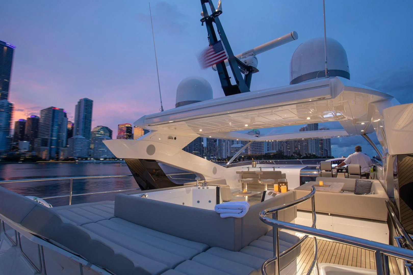 a large white airplane with a large propeller on the front aboard JUST ONE MORE Yacht for Sale