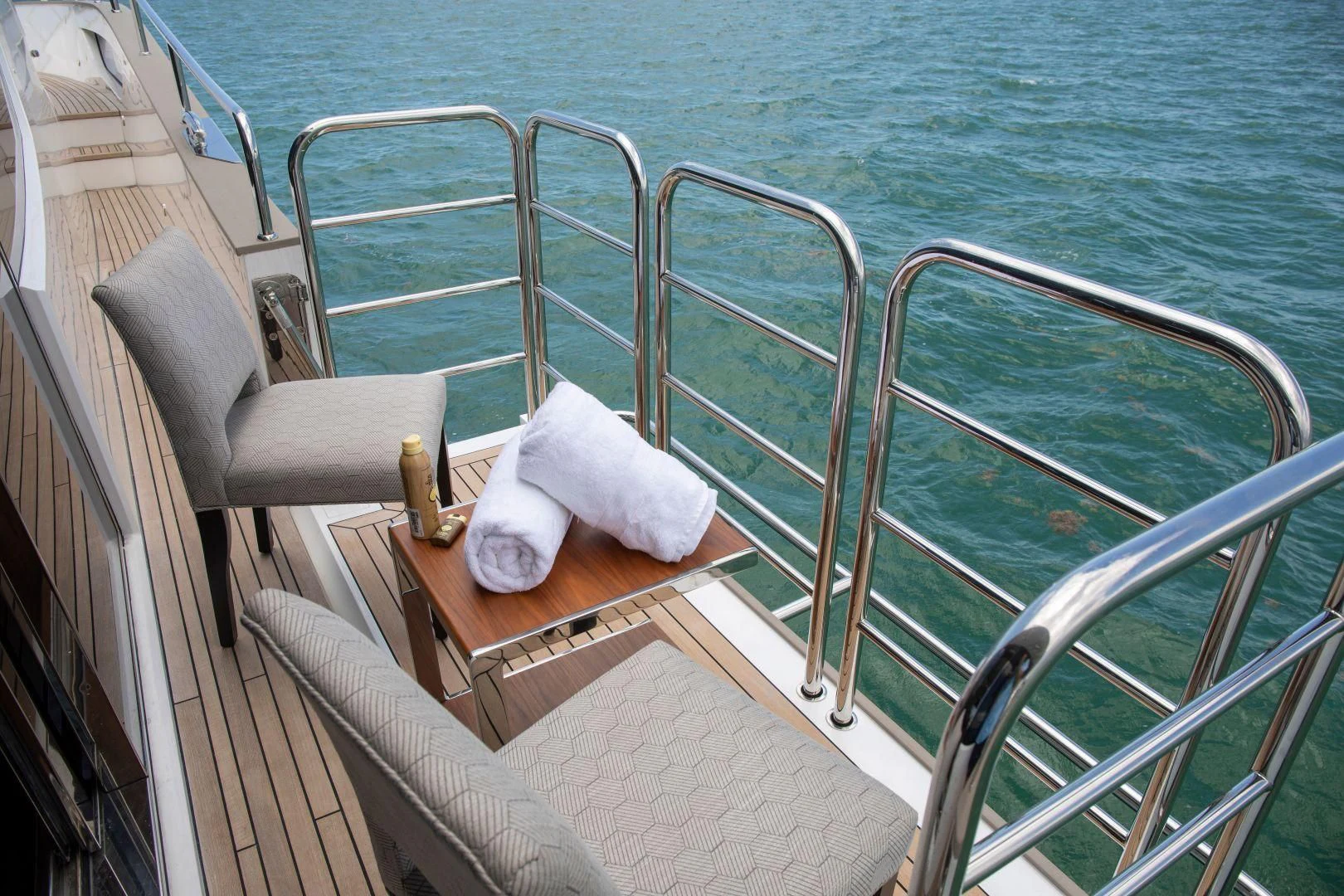 a boat with towels on it aboard JUST ONE MORE Yacht for Sale