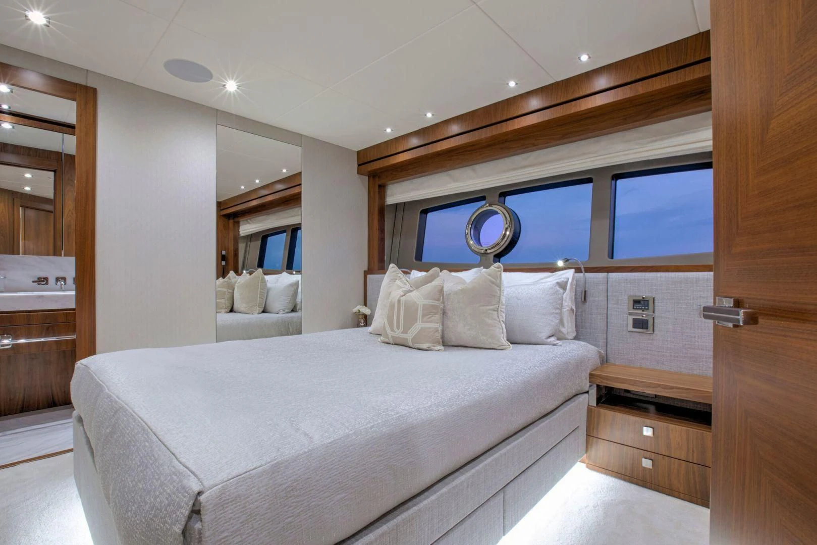 a bed in a room aboard JUST ONE MORE Yacht for Sale