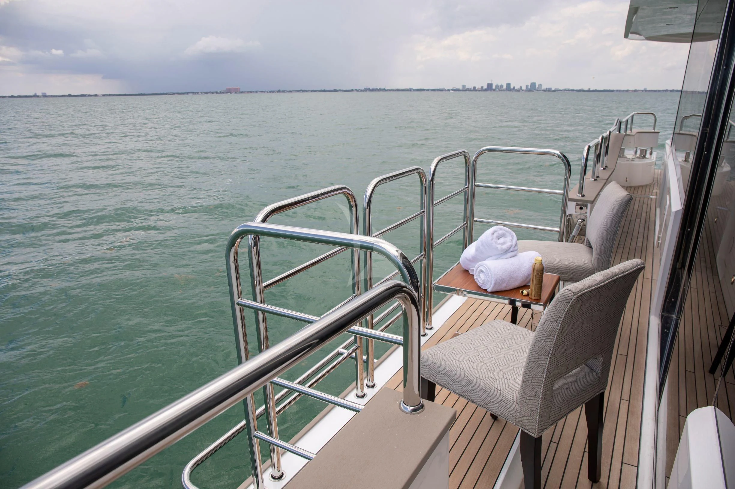 a boat with a towel on it aboard JUST ONE MORE Yacht for Sale