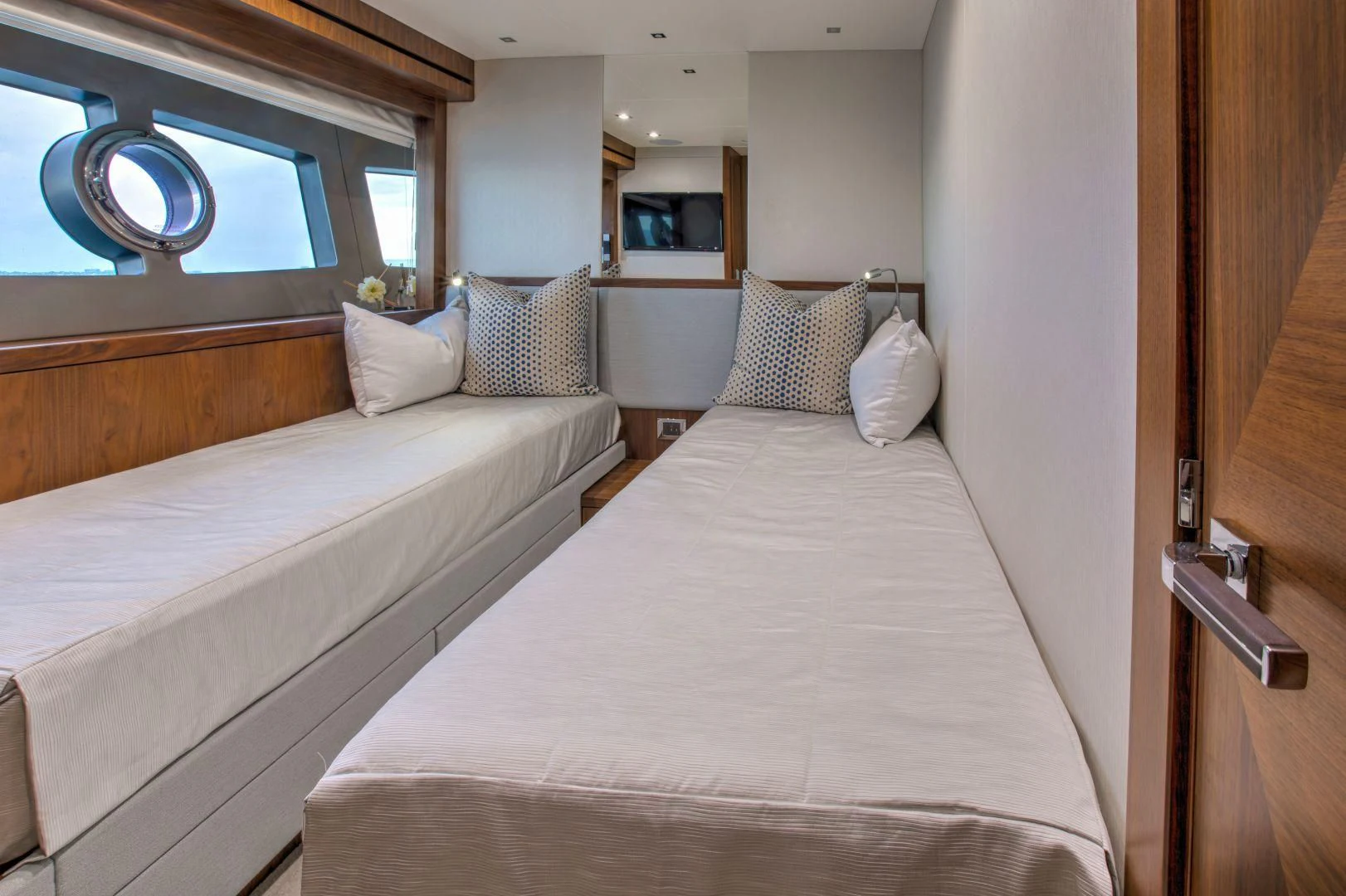 a room with two beds aboard JUST ONE MORE Yacht for Sale