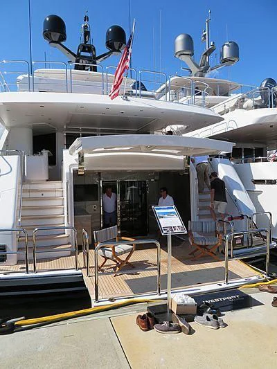 a large white boat with a propeller aboard SERENITY Yacht for Sale