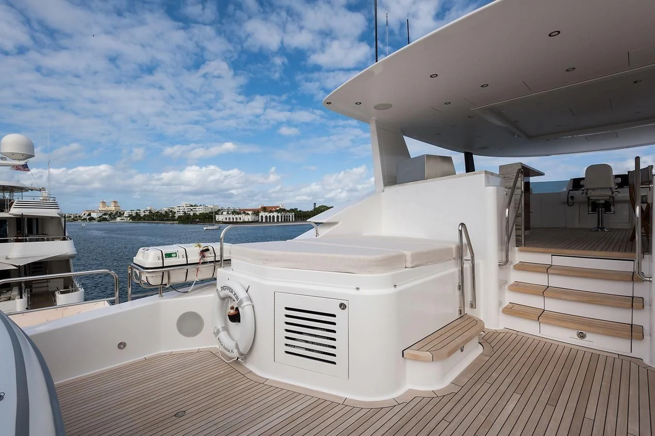 a boat on a deck aboard SERENITY Yacht for Sale