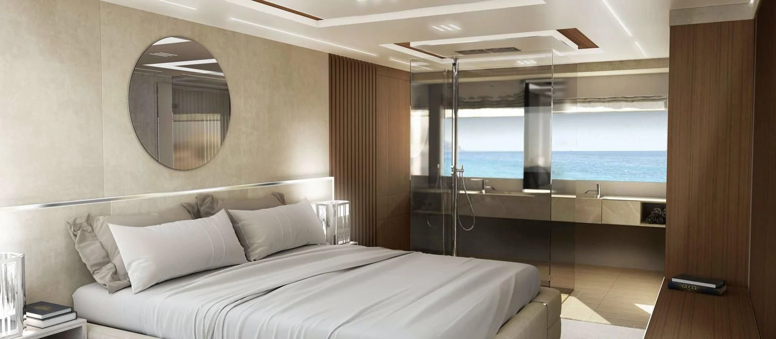 a bed in a room aboard LEGACY 45 Yacht for Sale