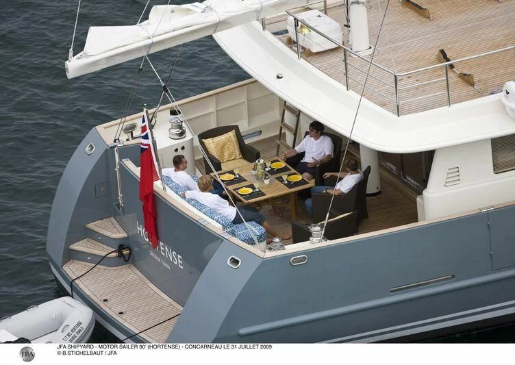 a group of people on a boat aboard HORTENSE Yacht for Sale