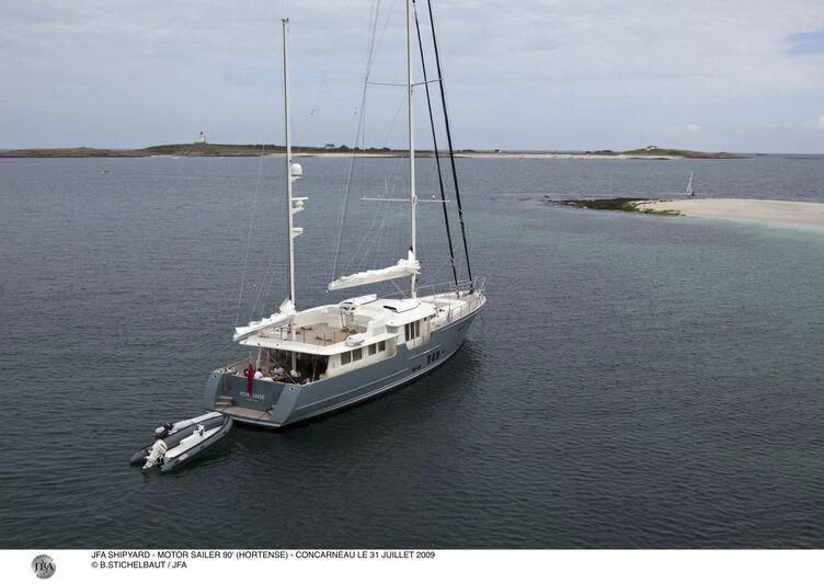 a boat on the water aboard HORTENSE Yacht for Sale