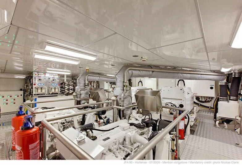 a room with machinery aboard HORTENSE Yacht for Sale