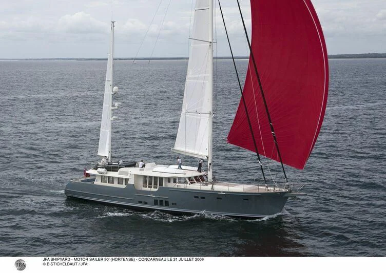 a sailboat on the water aboard HORTENSE Yacht for Sale