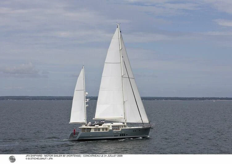 a sailboat on the water aboard HORTENSE Yacht for Sale
