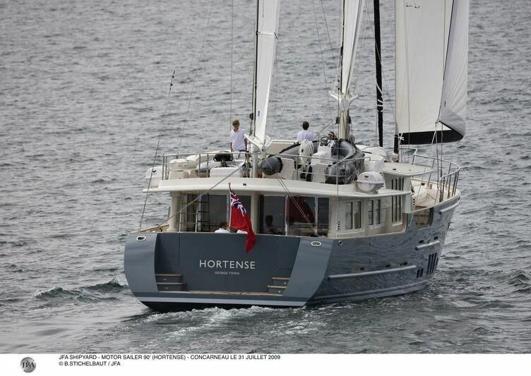 a boat sailing on the water aboard HORTENSE Yacht for Sale