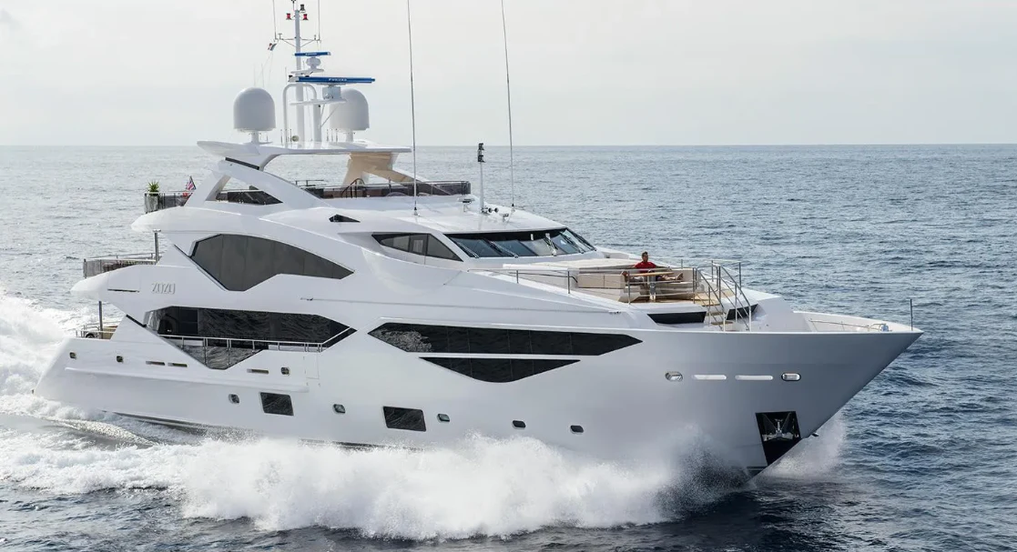 a white yacht on the water aboard AGUADULCE Yacht for Sale