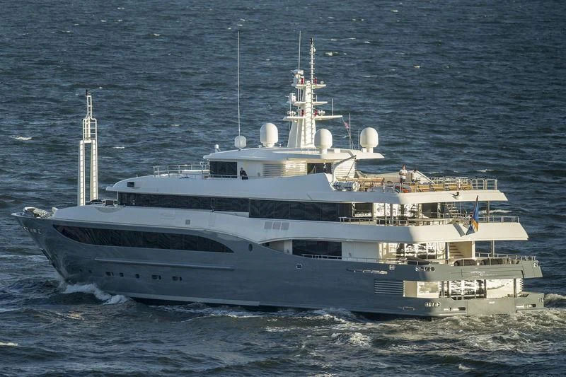 a large white ship in the water aboard CONSTANCE Yacht for Sale