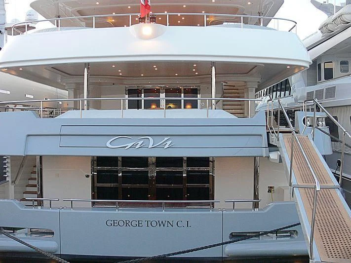 a large white building with a staircase aboard CONSTANCE Yacht for Sale
