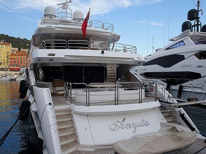 a boat docked at a pier aboard ANYUTA Yacht for Sale