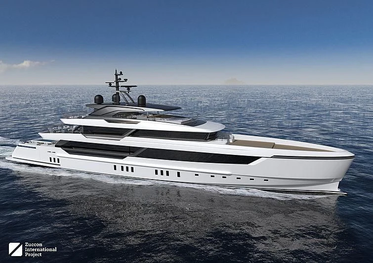 a white yacht on the beach aboard VIRTUOSITY Yacht for Sale