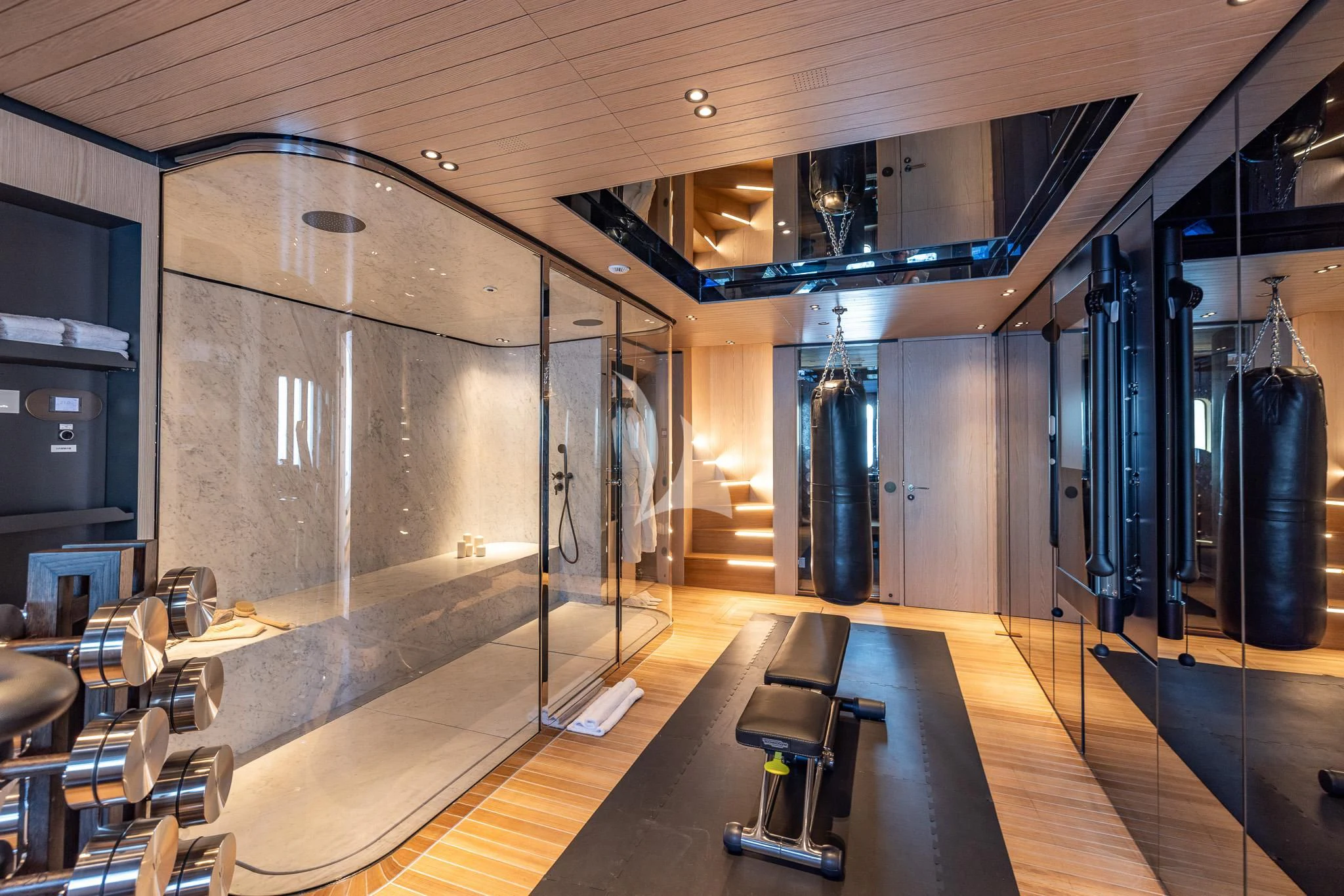 a large room with many chairs aboard VIRTUOSITY Yacht for Sale