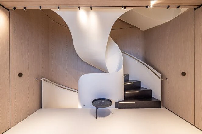 a staircase in a building aboard VIRTUOSITY Yacht for Sale
