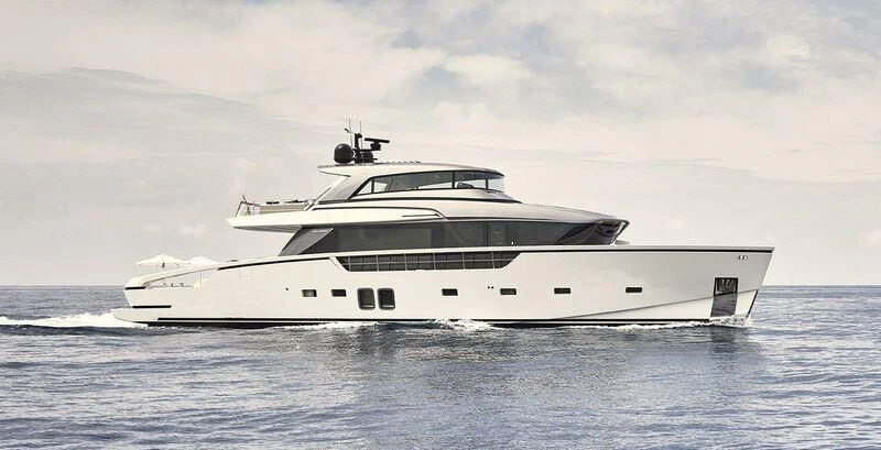 a white yacht in the water aboard BLUE ZONE Yacht for Sale