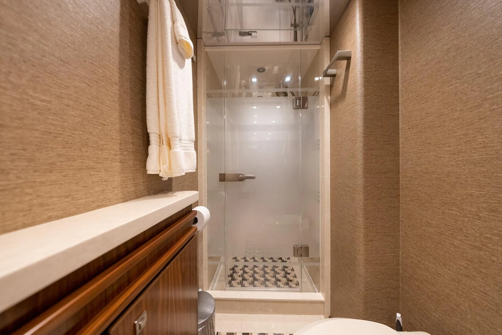 a shower unit in a bathroom aboard SIR' REEL Yacht for Sale