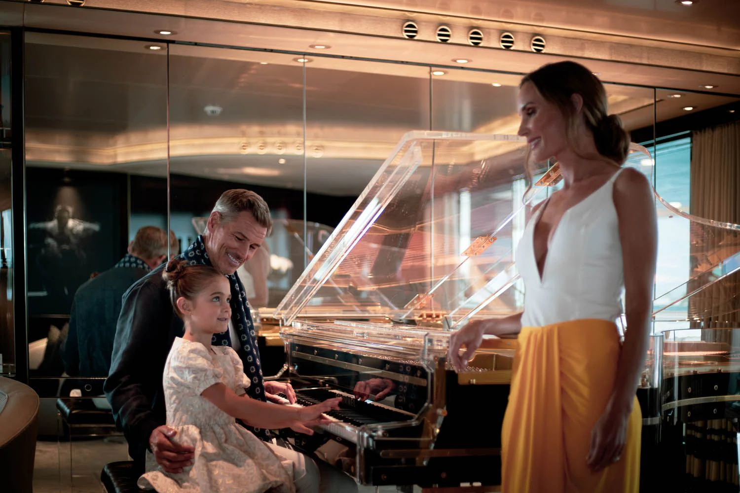 a woman and a man in a server room aboard SEALION Yacht for Sale