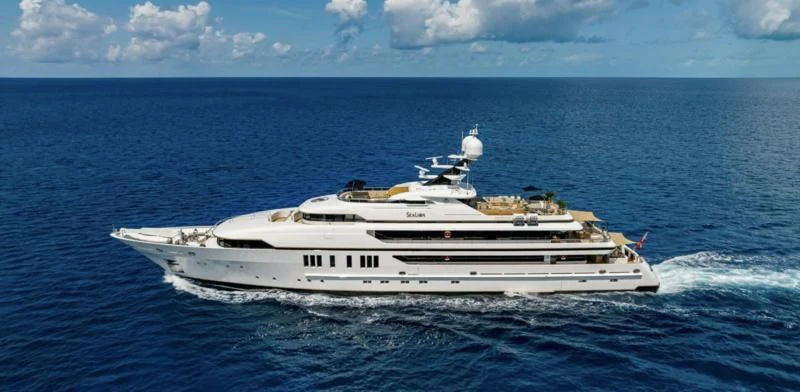 a white boat in the water aboard SEALION Yacht for Sale