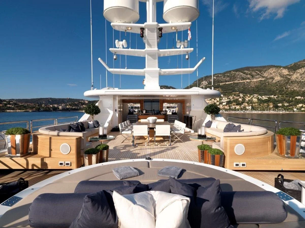 a large white building with a balcony aboard SEALION Yacht for Sale