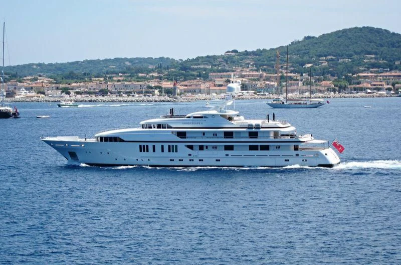 a white yacht in the water aboard SEALION Yacht for Sale