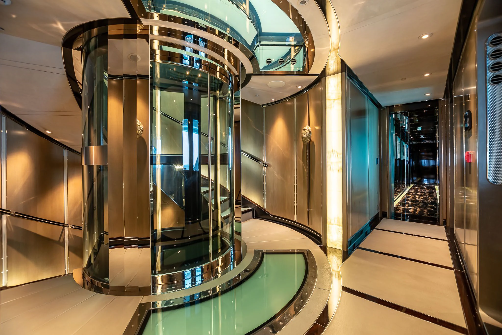 a large glass display case aboard SEALION Yacht for Sale