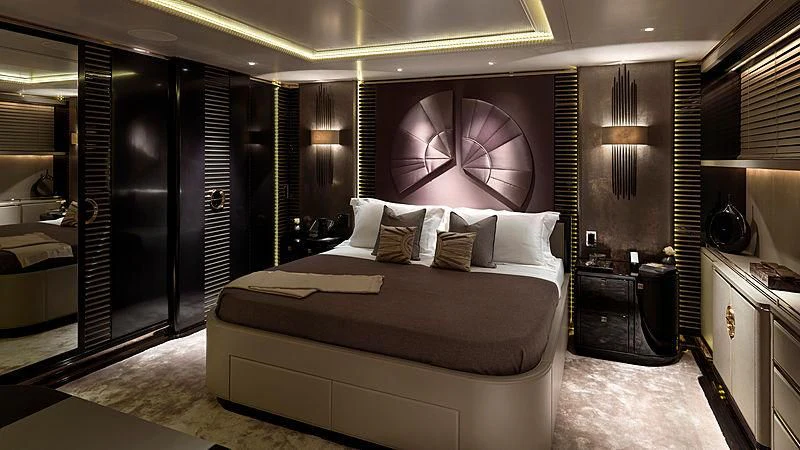 a bed in a room aboard SEALION Yacht for Sale