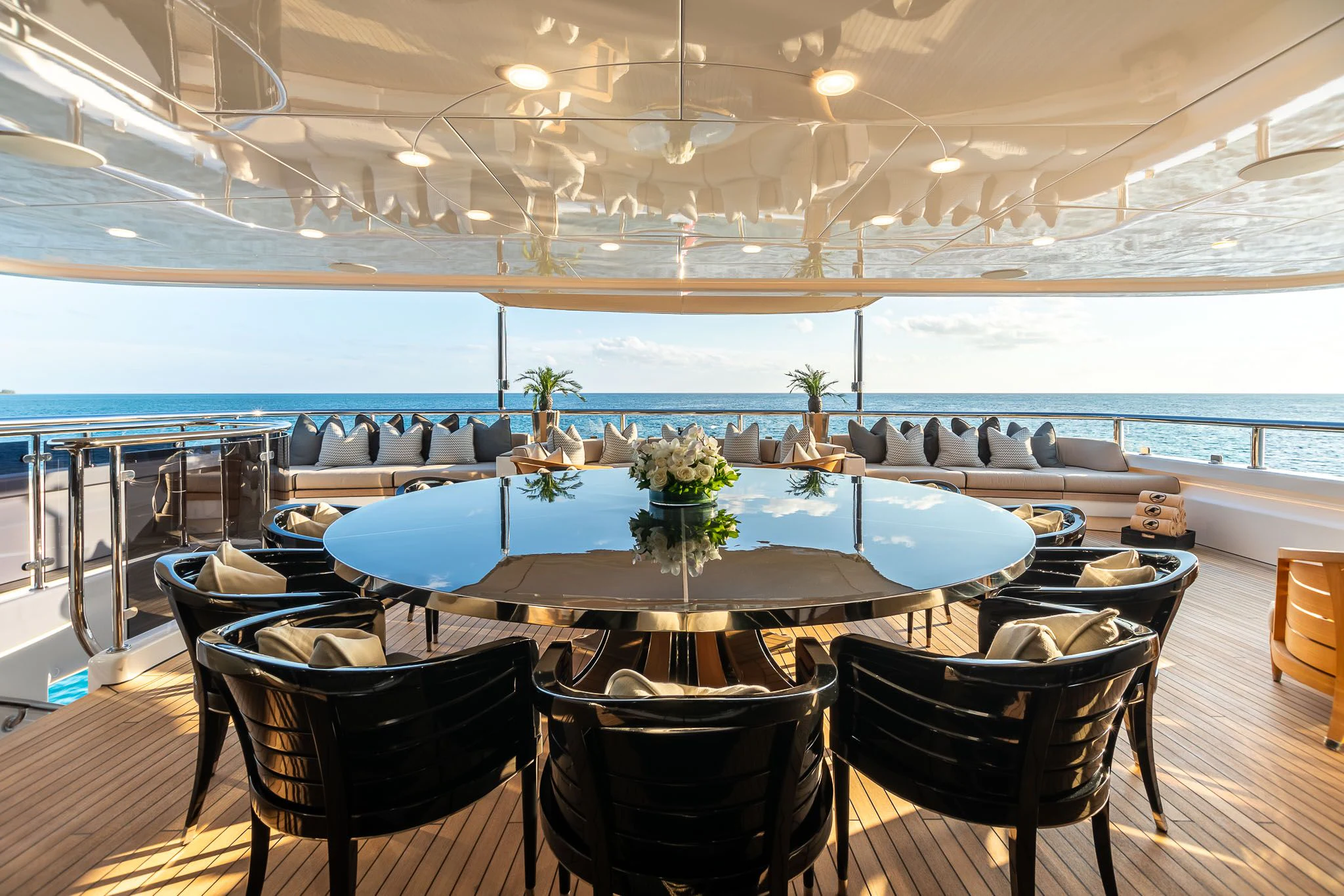 a room with a table and chairs aboard SEALION Yacht for Sale