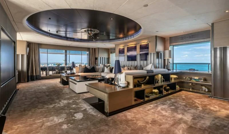 a large room with a large open floor plan aboard SEALION Yacht for Sale