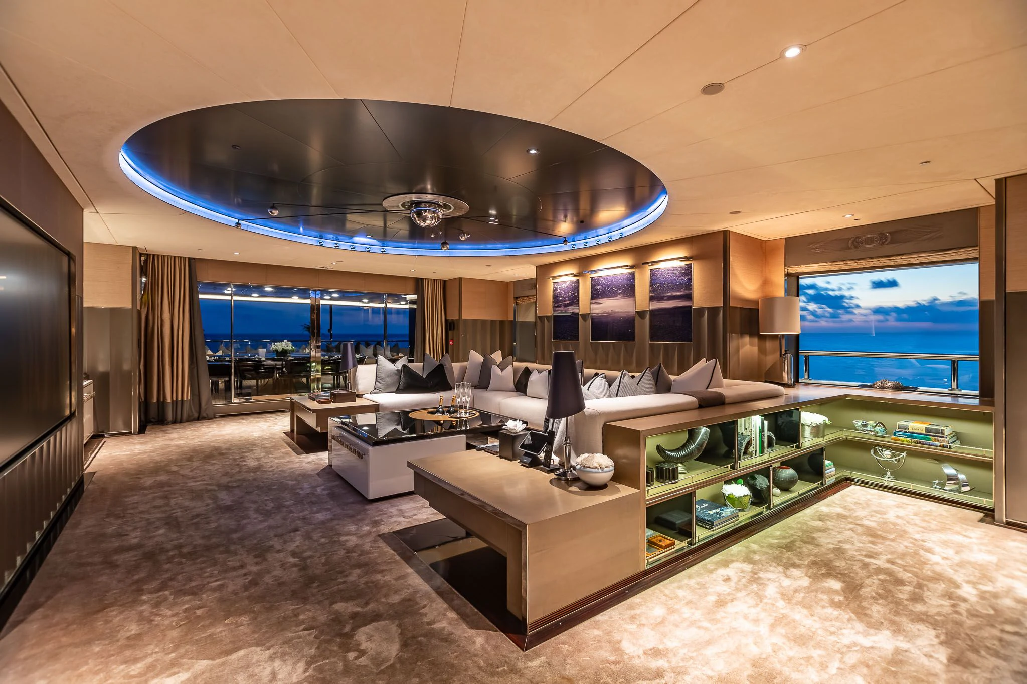 a room with a large screen aboard SEALION Yacht for Sale
