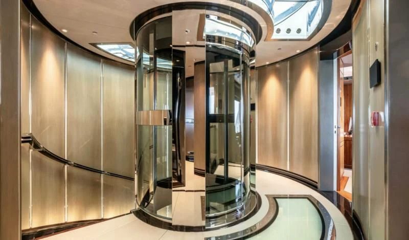 a large glass display case aboard SEALION Yacht for Sale