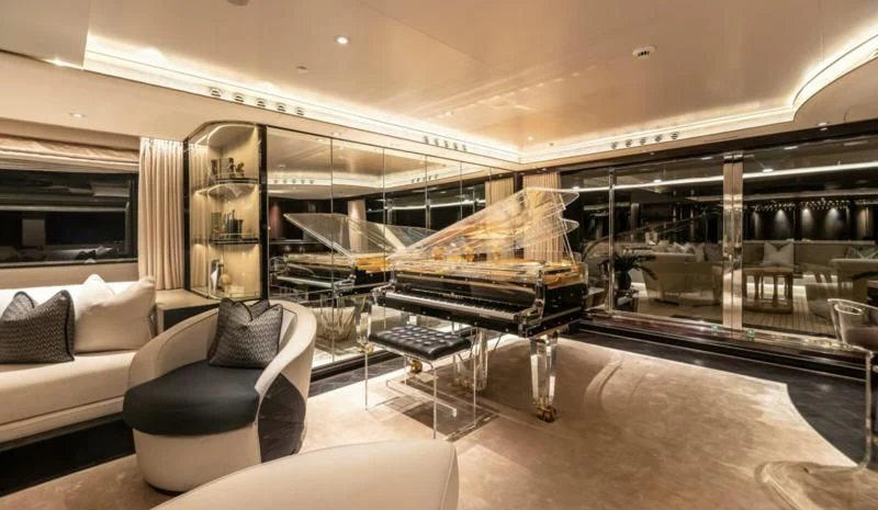 a room with a glass display case aboard SEALION Yacht for Sale