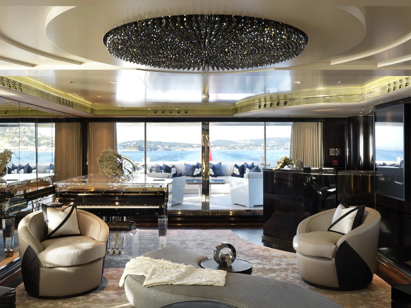 a modern looking living room aboard SEALION Yacht for Sale