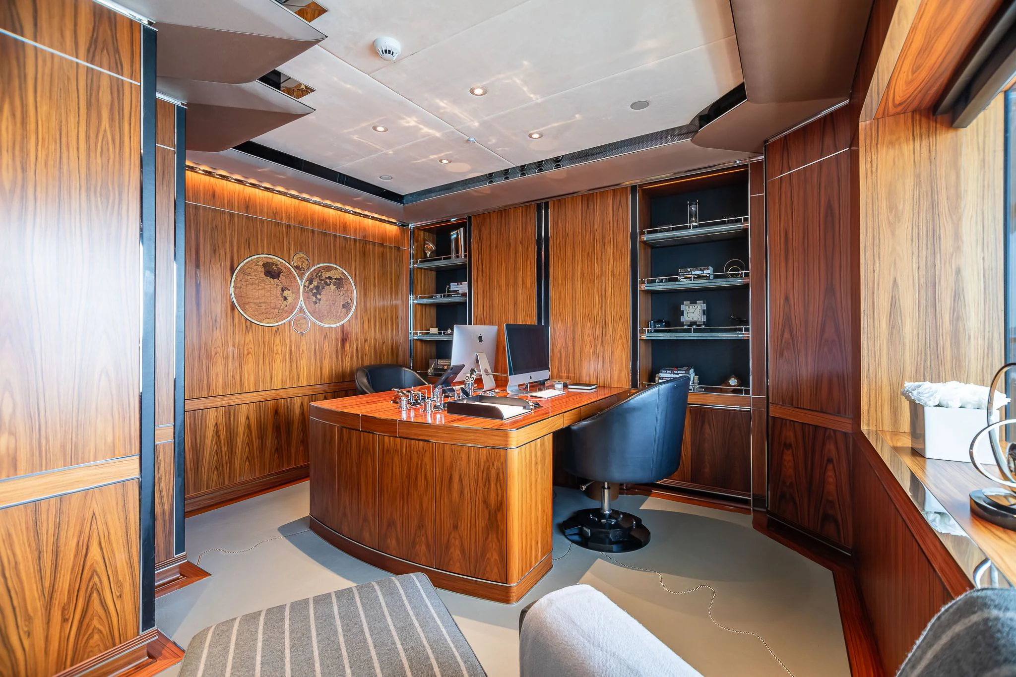 a room with a desk and computer aboard SEALION Yacht for Sale