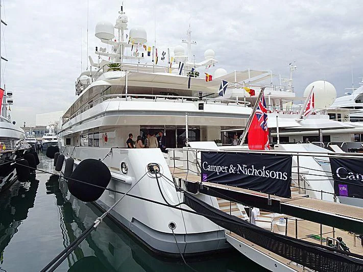 a boat docked at a pier aboard SEALION Yacht for Sale