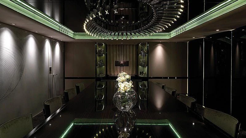a large chandelier in a room aboard SEALION Yacht for Sale