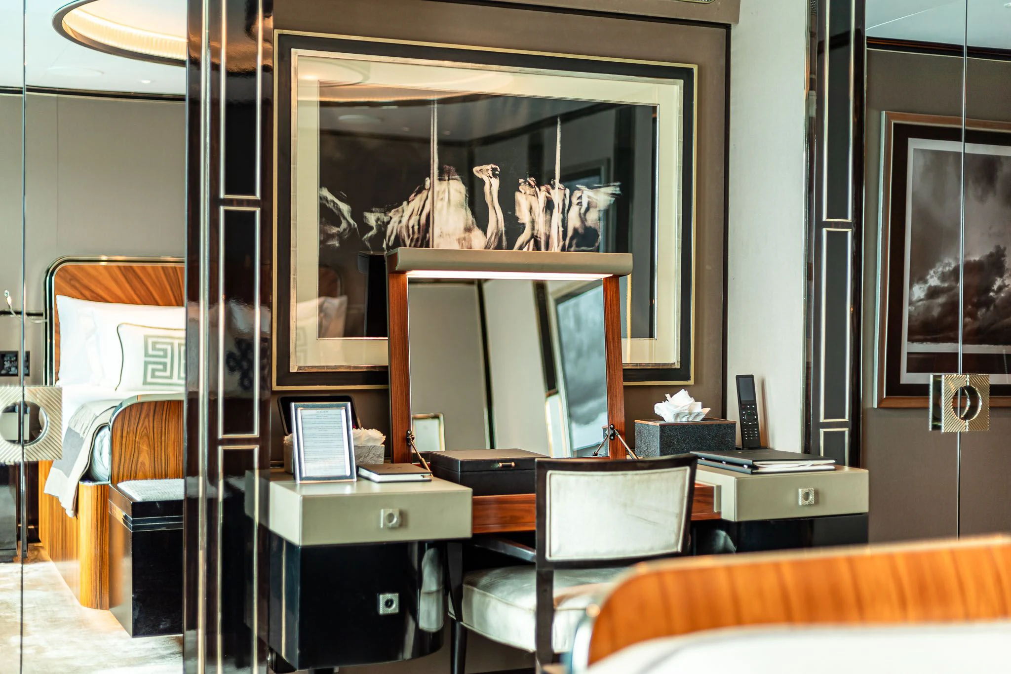 a room with a desk and a tv aboard SEALION Yacht for Sale