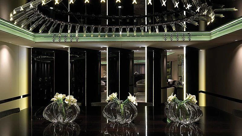 a glass display case with flowers aboard SEALION Yacht for Sale