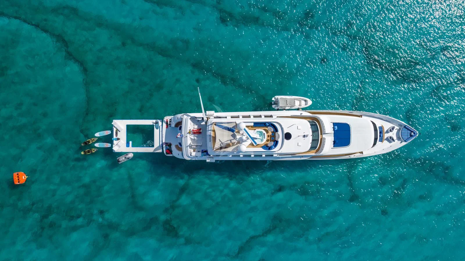 a high angle view of a boat aboard SURINA Yacht for Sale