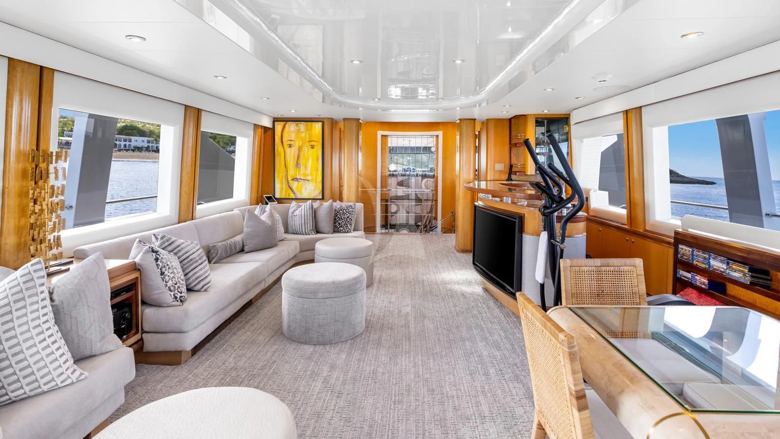 a living room with a large window aboard SURINA Yacht for Sale