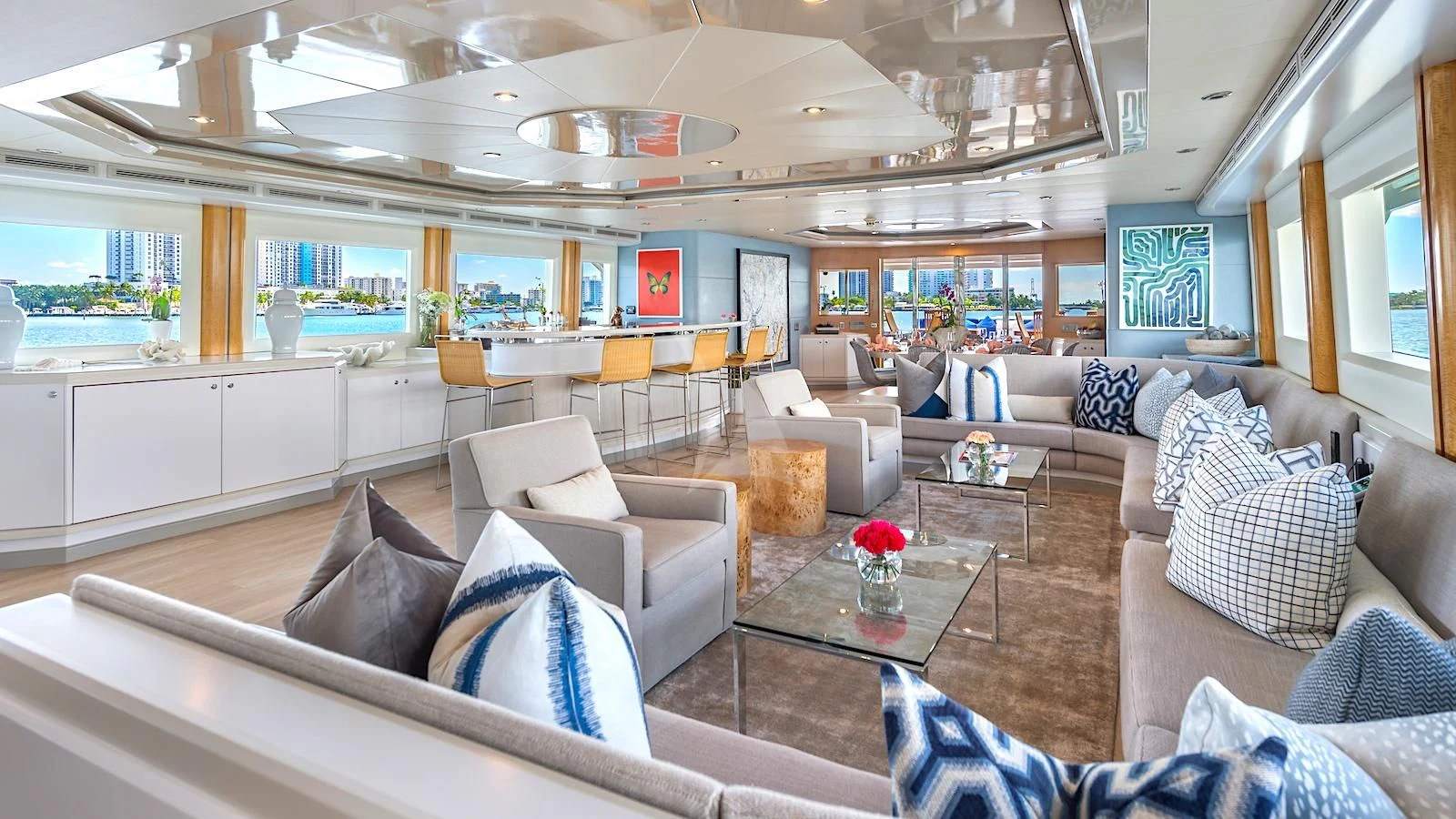 a living room with a large window aboard SURINA Yacht for Sale