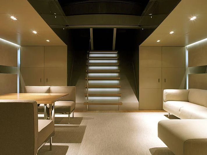 a staircase in a building aboard GHOST Yacht for Sale