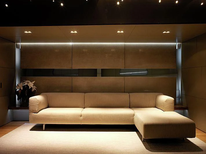 a couch in a room aboard GHOST Yacht for Sale