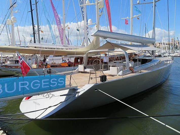 a boat docked at a pier aboard GHOST Yacht for Sale