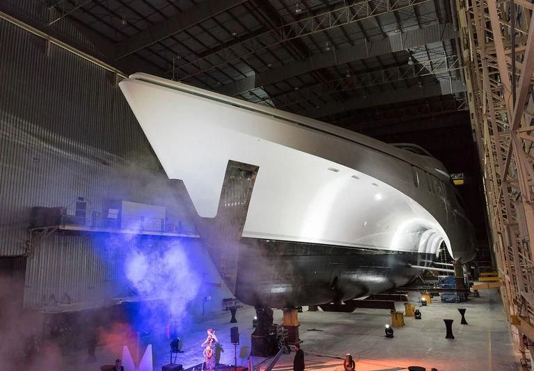 a space shuttle in a hangar aboard WHITE RABBIT Yacht for Sale