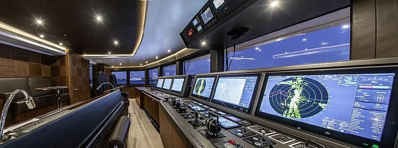 a room with several screens aboard WHITE RABBIT Yacht for Sale