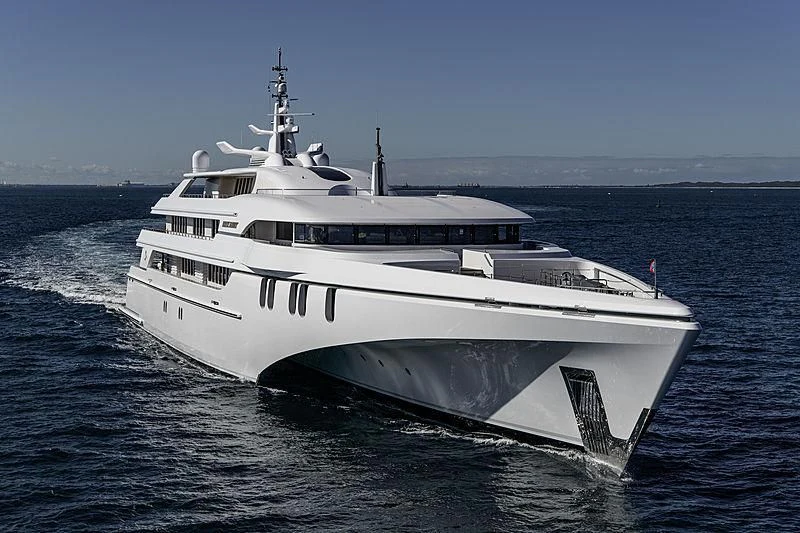 a white yacht on the water aboard WHITE RABBIT Yacht for Sale