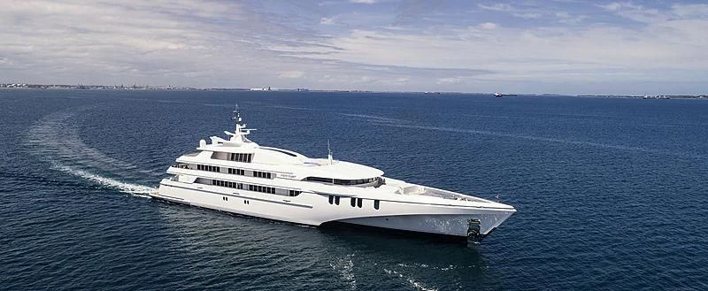 a white yacht on the water aboard WHITE RABBIT Yacht for Sale